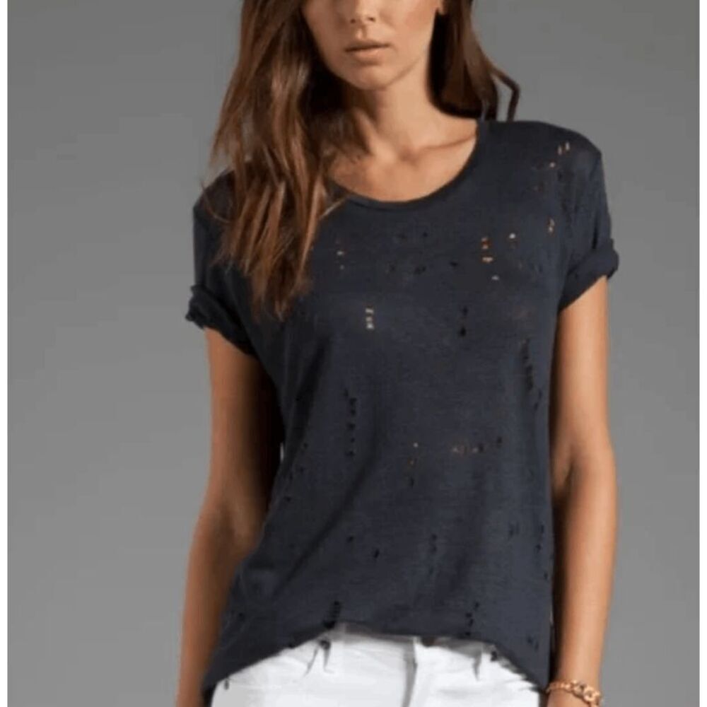 IRO "Clay" Linen T-Shirt Distressed Black‎ Destroyed Oversized XS